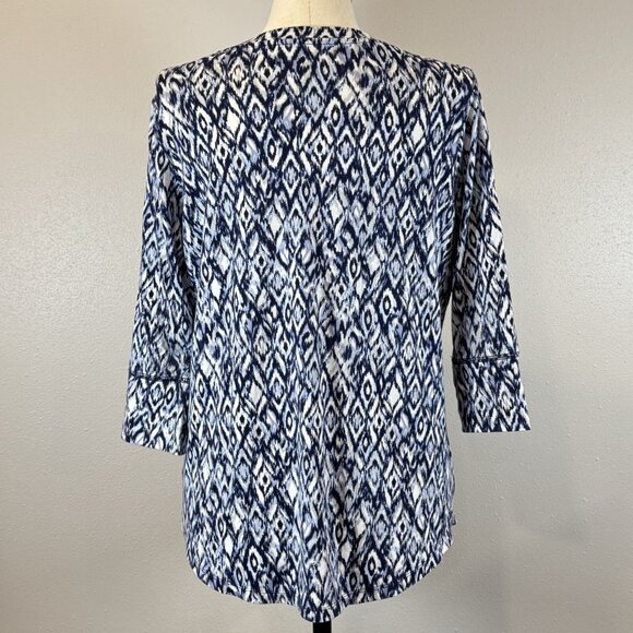 Relativity Womens Multicolor Geometric Tunic Blouse 3/4 Sleeve Blue Plus Size 1X - Picture 2 of 14